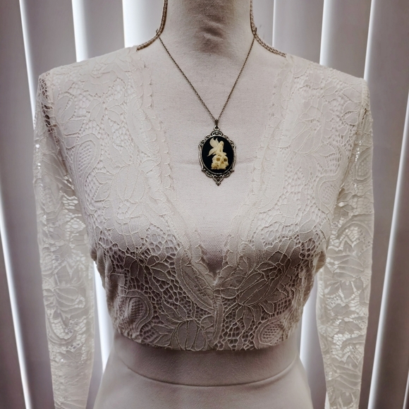 Windsor ✦ White Lace Drop Waist Dress ✦ Long Sleeve Bodycon Lined S NWT - Picture 6 of 17